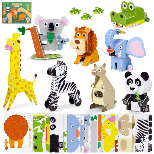 3D Puzzles for Kids Toys Pack 8 - BONNYCO | 3D Puzzle for Kids of Jungle Animals Educational Girl and Boy Toys Gifts for Kids Birthday Gifts for Boys | Kid Toys 3-D Puzzles 3D Jigsaw Christmas